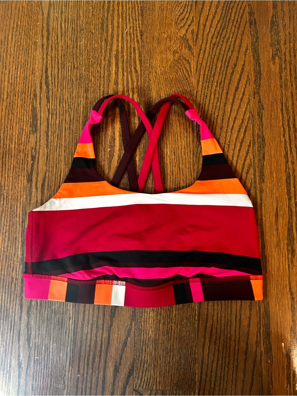 lululemon athletica Striped Pink, Red & Orange Crossback Sports Bra size S